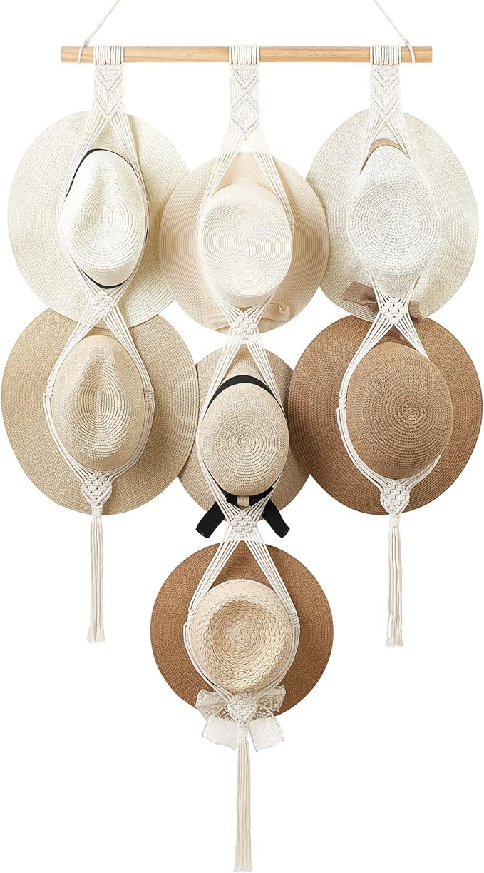 Dahey Macrame Hat Hangers Hat Rack for Wall Cowboy Hat Holder Organizer Display for Closet Hand W... | Amazon (US)