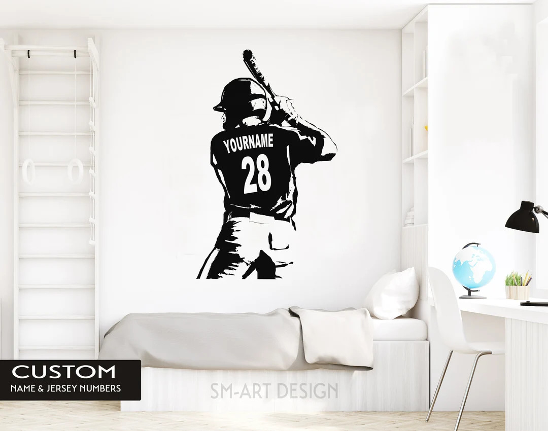 Baseball Wall Decal Custom Name Baseball Wall Decor Wall Art Baseball Player Boy Bedroom Vinyl St... | Etsy (US)