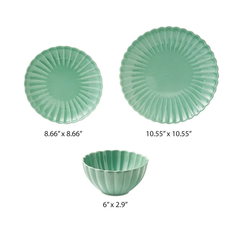 The Pioneer Woman Colette Scallop Green 12-Piece Stoneware Dinnerware Set | Walmart (US)