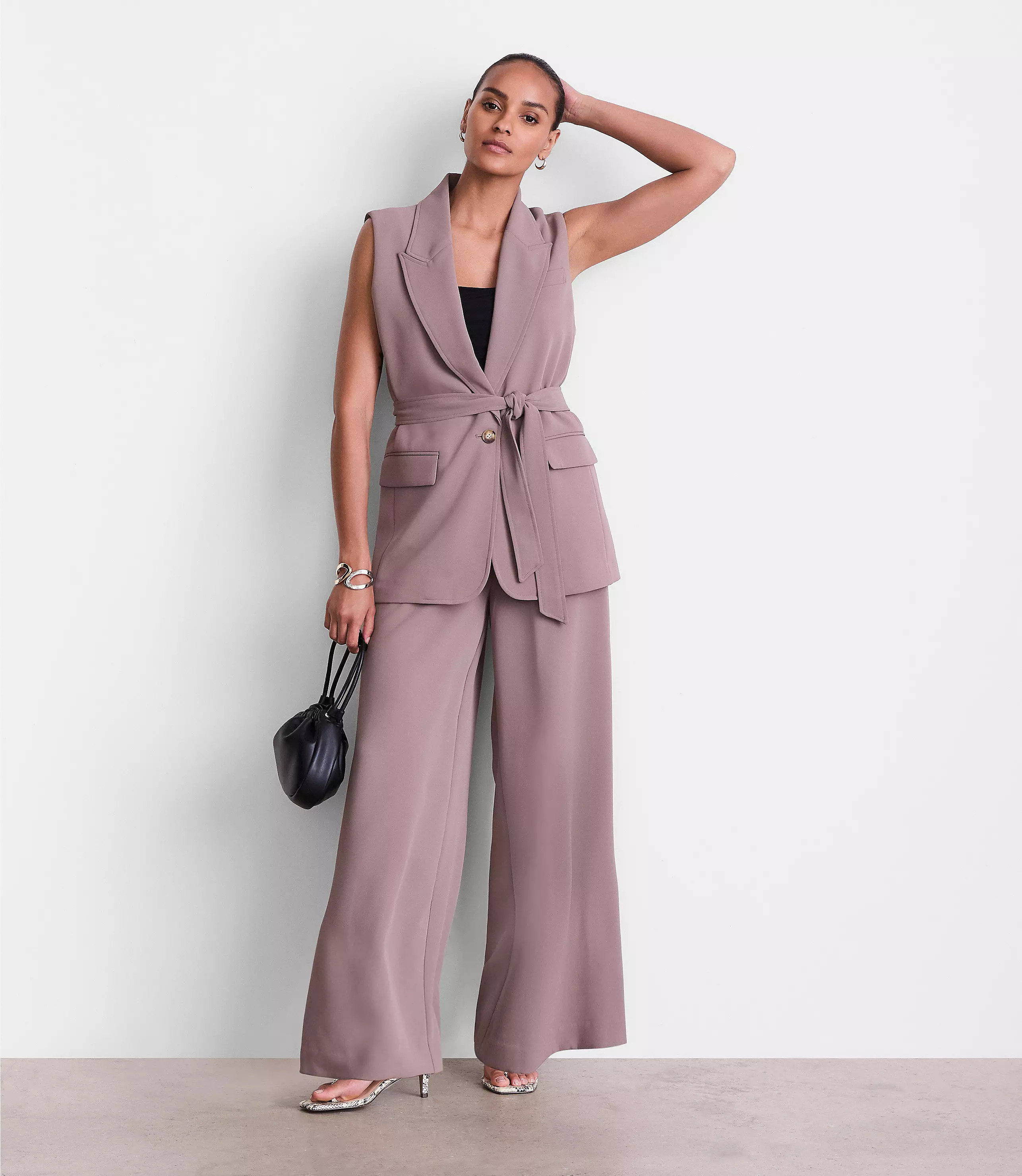 LOFT Versa Crepe Drape Belted Blazer Vest | LOFT