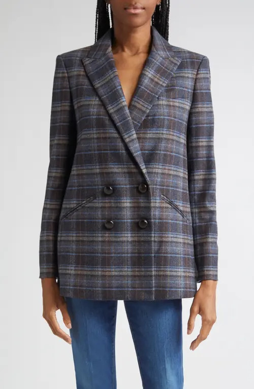 Veronica Beard Oria Plaid Wool Blend Dickey Jacket in Blue Multi at Nordstrom, Size 0 | Nordstrom