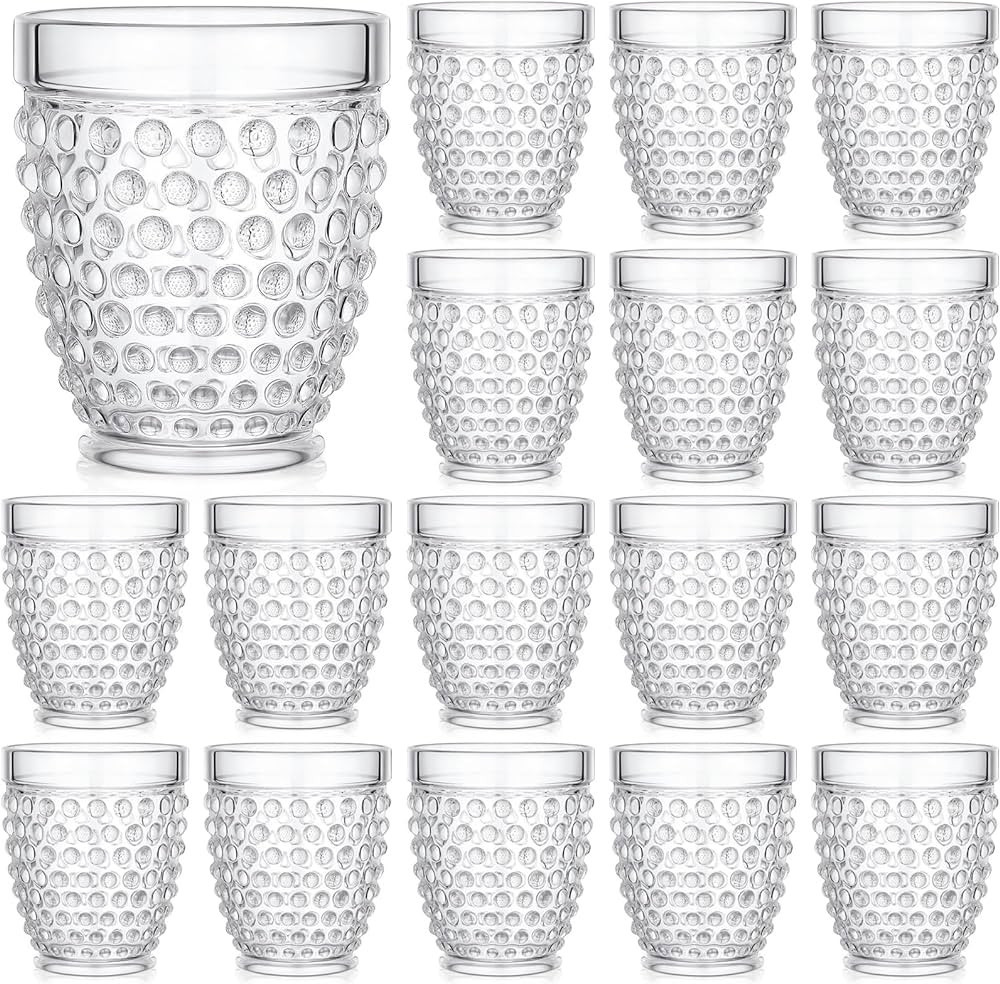 Amazon.com | Tanlade 16 Pcs Hobnail Drinking Glasses Vintage Drinkware Acrylic Wine Glasses Old F... | Amazon (US)