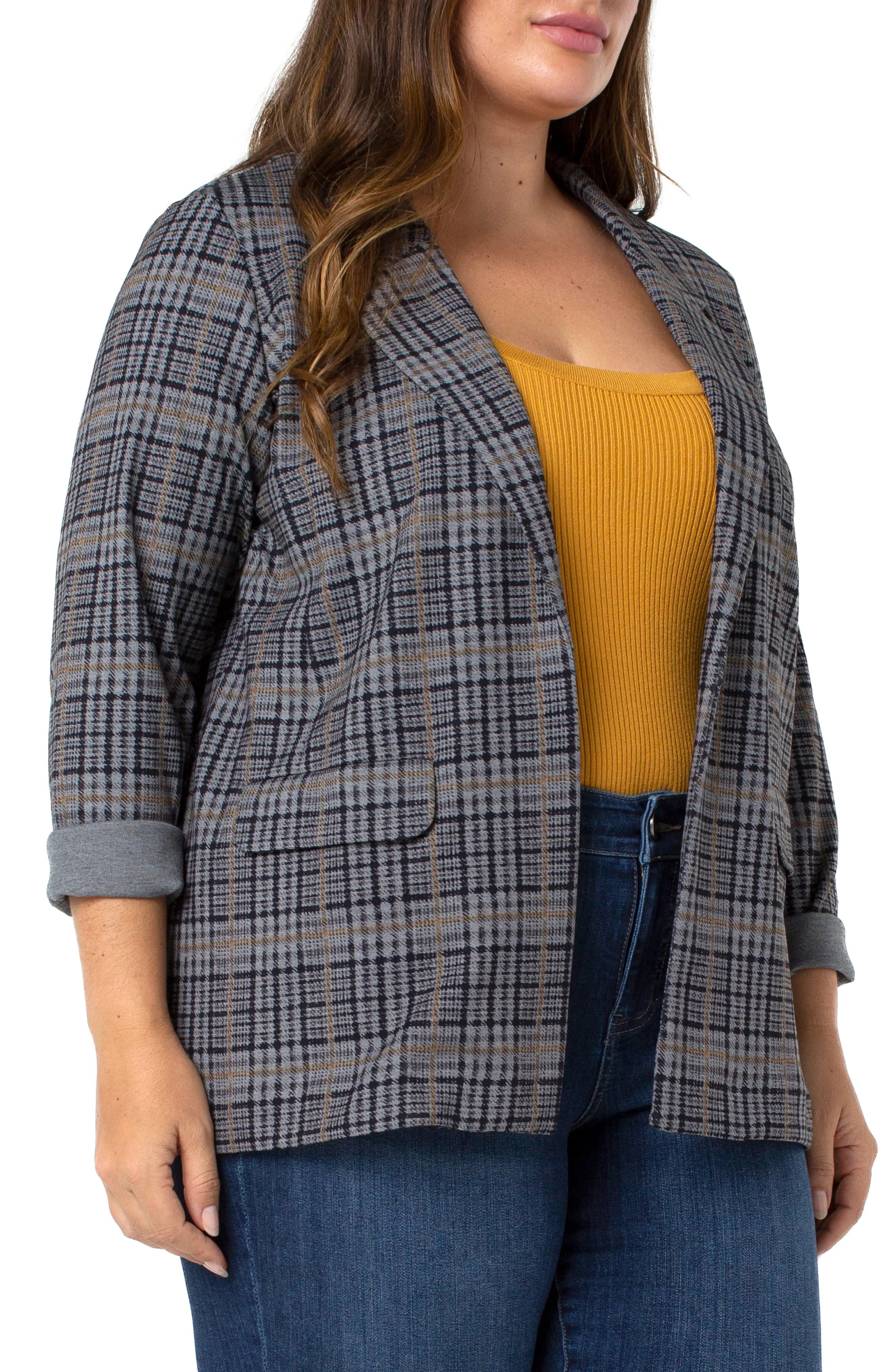 Plus Size Women's Liverpool Los Angeles Plaid Boyfriend Blazer, Size 1X - Grey | Nordstrom