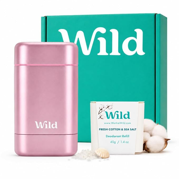 Wild Aluminum Free Natural Deodorant Starter Kit - Refillable Pink Case - Natural Ingredients & 2... | Amazon (US)