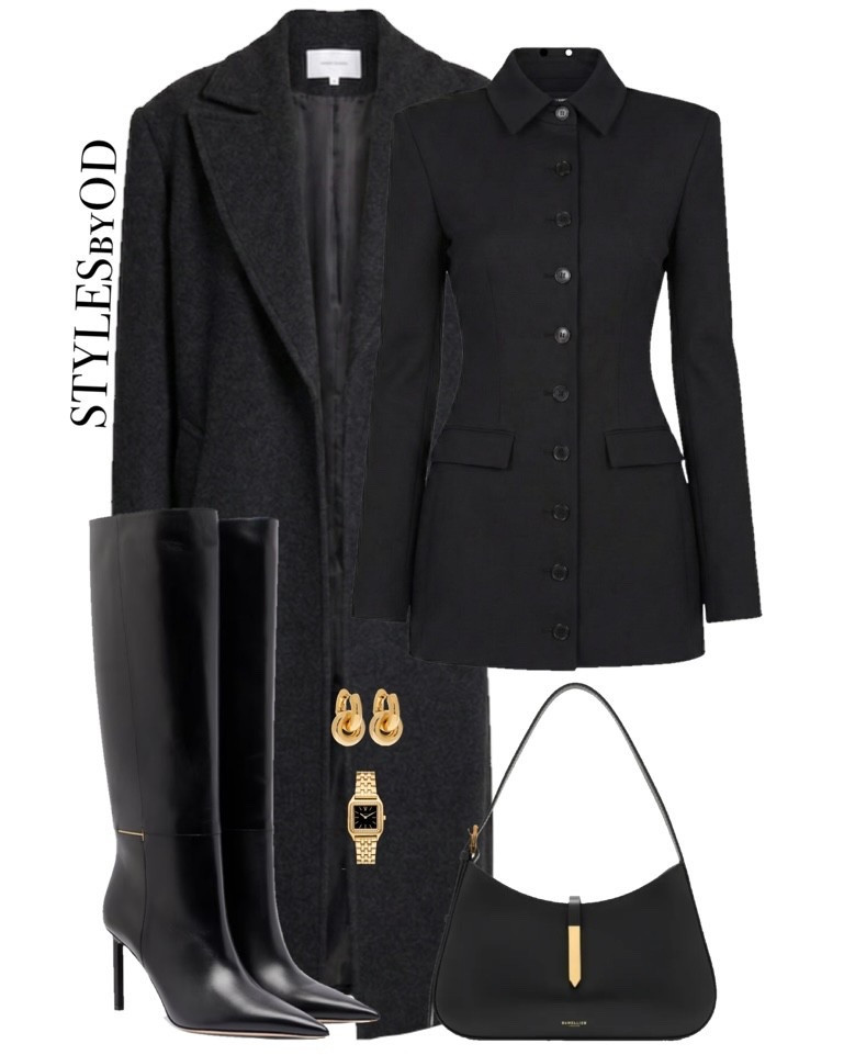 All black elegance🐈‍⬛🖤 
#elegantstyle #allblackoutfit #businesschic #formalwear #LTKstyletip
Black knee high boots, longsleeve blazer dress, oversized structured long wool coat, feminine and minimal winter fashion 


#LTKWorkwear #LTKSeasonal #LTKootd