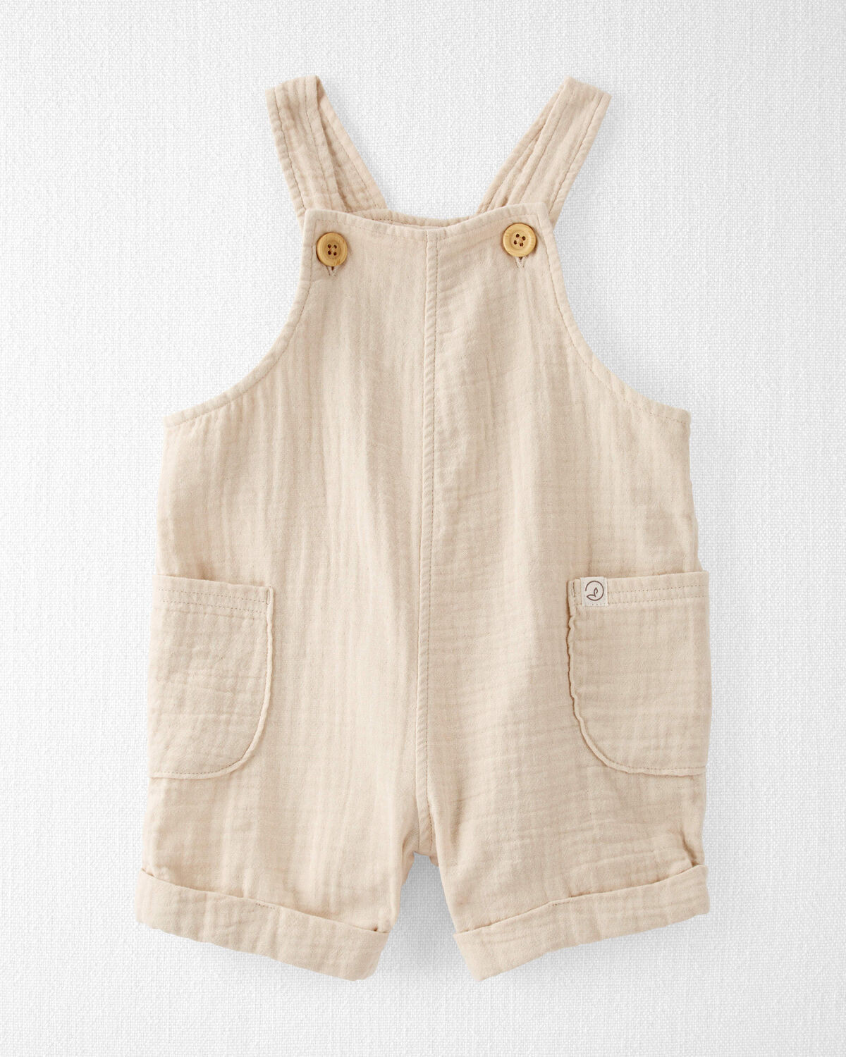 Ember Oatmeal Baby Organic Cotton Gauze Shortalls in Cream | carters.com | Carter's