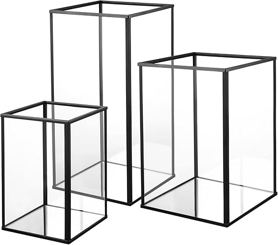 Phosphor Large Hurricane Candle Holder Set of 3 PCS, Black Glass Candle Holder for Wedding, Party... | Amazon (US)