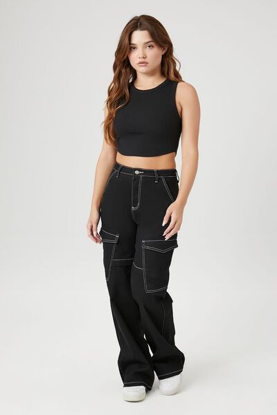 Contrast-Seam High-Rise Cargo Pants | Forever 21 (US)