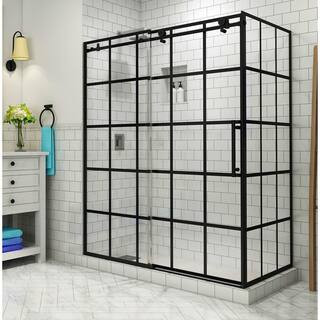 Kamaya 44 in. - 48 in. x 33.875 in. x 76 in. Frameless Sliding Shower Enclosure in Matte Black, R... | The Home Depot
