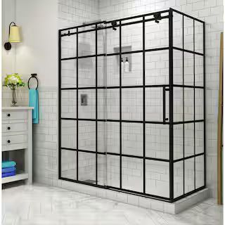 Kamaya 44 in. - 48 in. x 33.875 in. x 76 in. Frameless Sliding Shower Enclosure in Matte Black, R... | The Home Depot