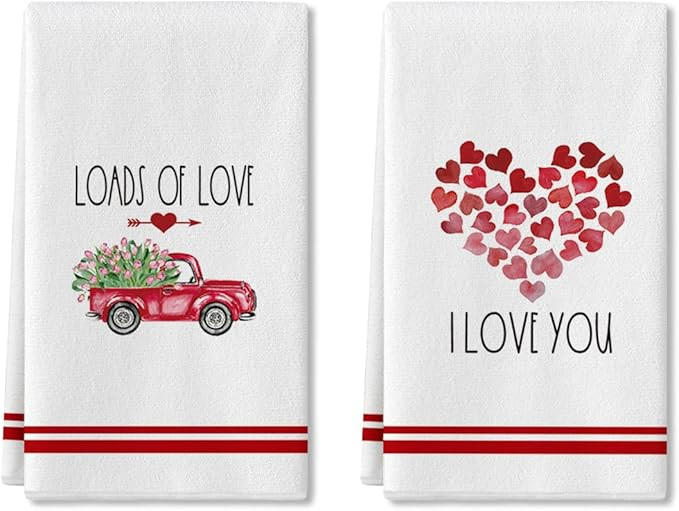Artoid Mode Love Heart Truck Kitchen Dish Towels, 18 x 26 Inch Seasonal Valentine's Day Anniversa... | Amazon (US)