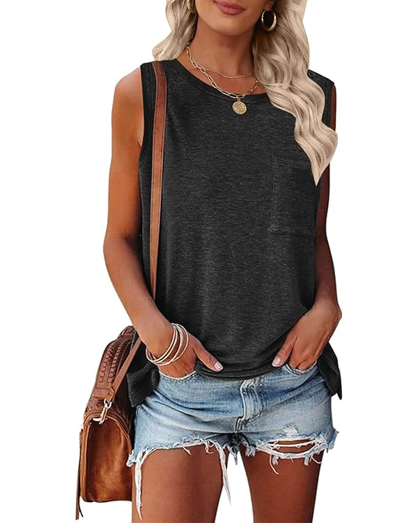 TECREW Women's Summer Sleeveless Crew Neck Tank Tops Casual Basic T Shirts Blouse | Amazon (US)
