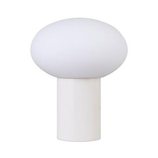 Ivy 9.05 in. LED Glossy Off-White Cream Midcentury Round Globe Dimmable Bedside Nightstand Desk Lamp | The Home Depot