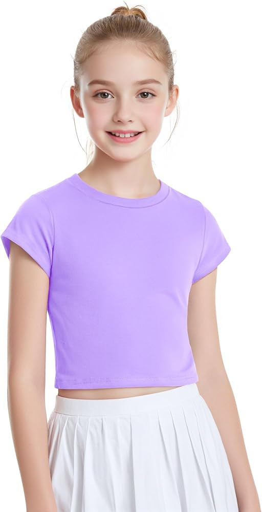 Auranso Girls Crop Tops Summer Short Sleeve Round Neck T Shirts Basic Tee for Kids | Amazon (US)