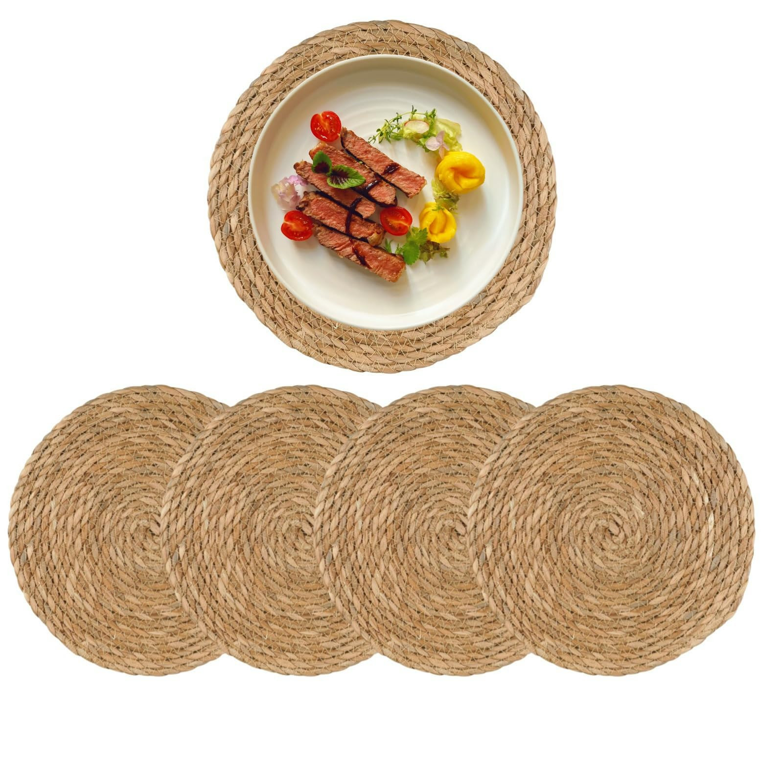 Round Woven Placemats Set of 4, 12" Boho Rattan Placemats Natural Hand-Woven Place Mats Table Dec... | Amazon (US)