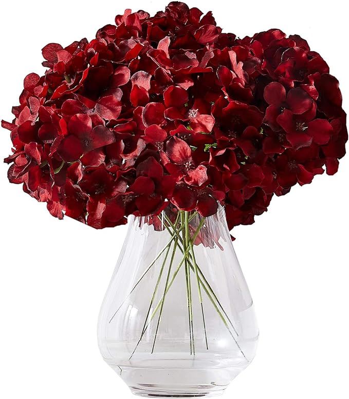 Kislohum Hydrangea Silk Flowers Heads with 10 Stems Burgundy Artificial Hydrangea Flower Head for... | Amazon (US)