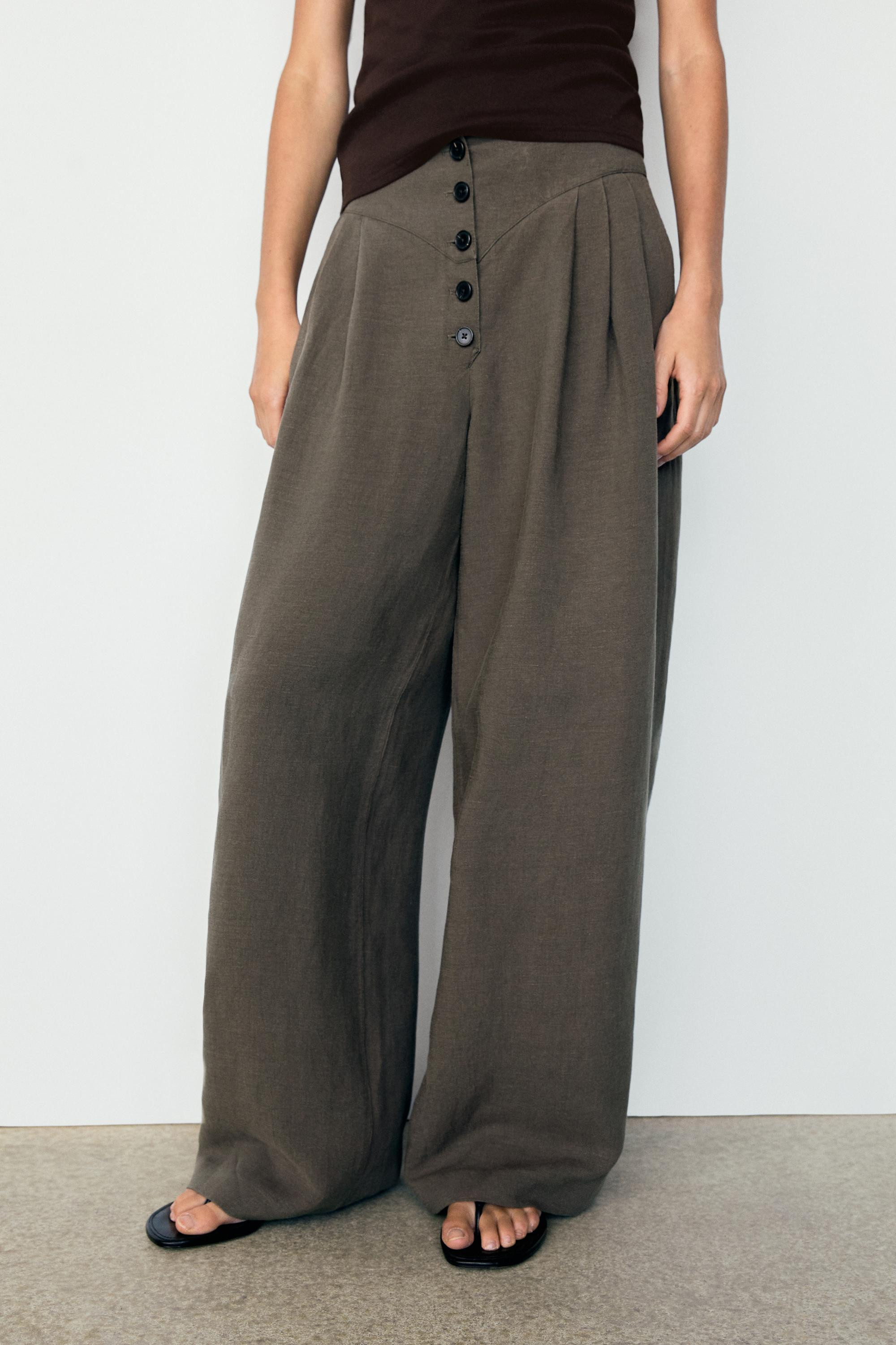 Pantaloni con pieghe in lino | Massimo Dutti IT