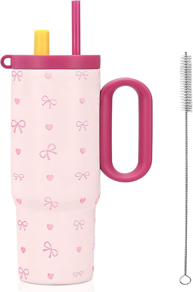 24oz Bow Tumbler with Handle and Straw,Insulated Stainless Steel Tumbler,Coffee Mug,Keep Drinks H... | Amazon (US)