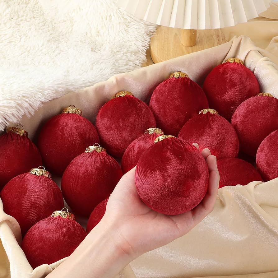 Christmas Tree Ornaments Velvet Balls - 15 Pack 3.15inch with Elegant Color, Velvet Fabric Wrinkl... | Amazon (US)