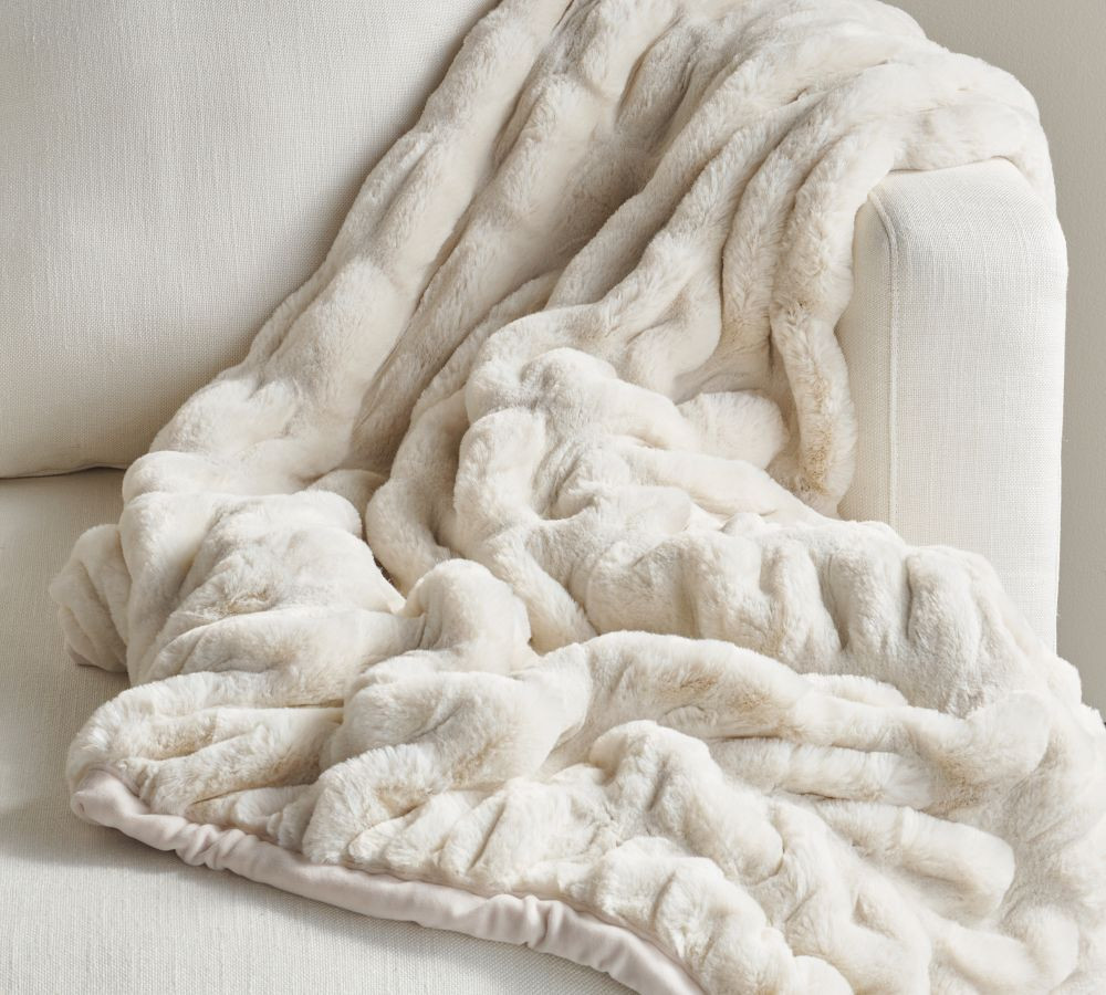 Faux Fur Ruched Throws | Pottery Barn (US)