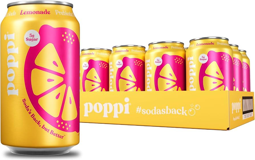 Poppi Prebiotic Soda, Sparkling Water & Fruit Juice, Lemonade, 12 Oz, 12 Pack | Amazon (US)