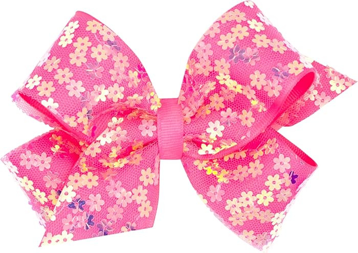 Wee Ones Girls' Medium Spring Sequin Flower Tulle Grosgrain Overlay Hair Bow on WeeStay clip, Han... | Amazon (US)