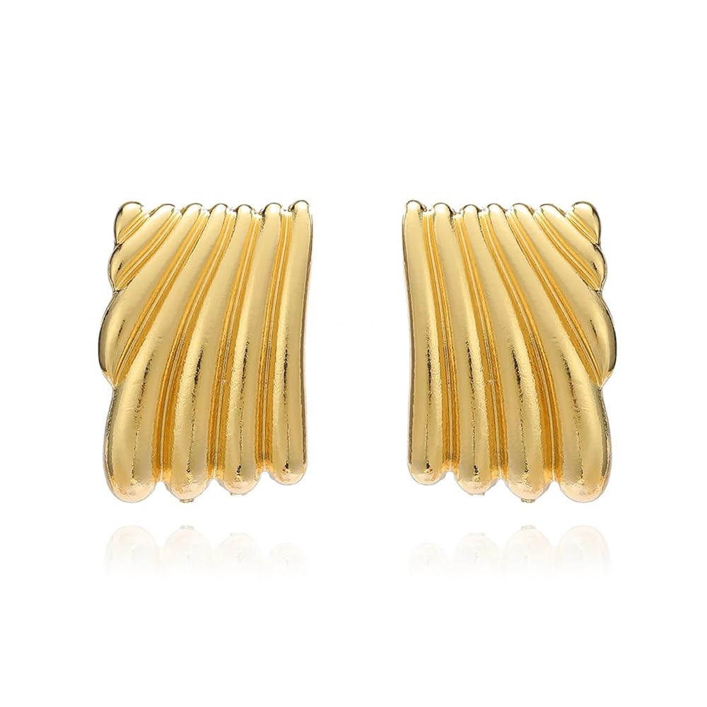 Minimalist Alloy Chunky Striped Rectangle Geometric Square Statement Stud Earrings for Women Jewe... | Amazon (US)