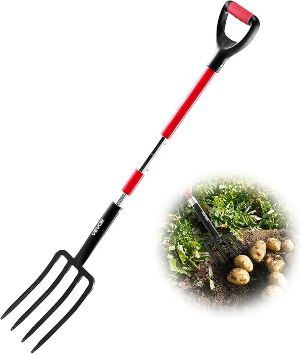 VEVOR Garden Fork, 4-Tine Gardening Pitchfork with Fiberglass Handle, 45 in Heavy Duty Digging Fo... | Amazon (US)