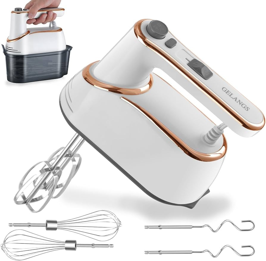 Hand Mixer, 5-Speed Electric with Turbo Boost, White, Copper Motor, 400W, Dishwasher-Safe Attachm... | Amazon (US)