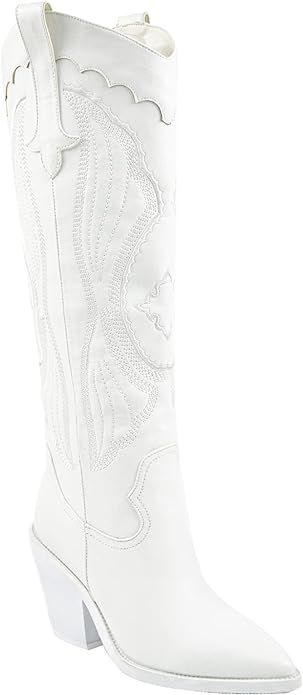 Women's Modern Embroidered Western Cowgirl Knee High Boots Pointed Toe Fashion Classic Pull Cowbo... | Amazon (US)