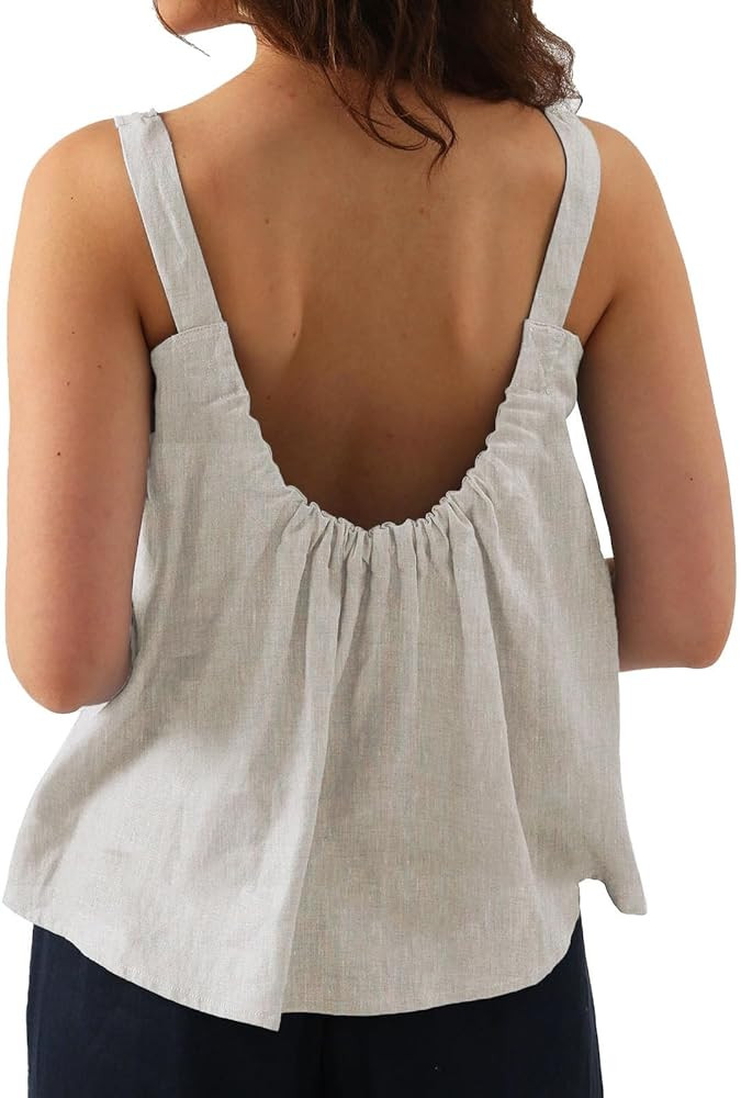 Amazhiyu Womens Pure Linen Square Neck Sleeveless Tank Tops for Casual Summer | Amazon (US)
