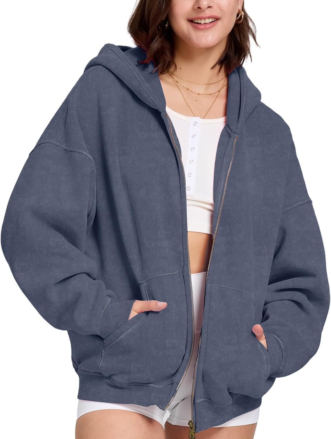 FAIABLE Womens Mens Zip Up Hoodie Oversized Acid Wash Hoodies Heavyweight Distress Cotton Fleece Zipper Hoodie Vintage | Amazon (US)