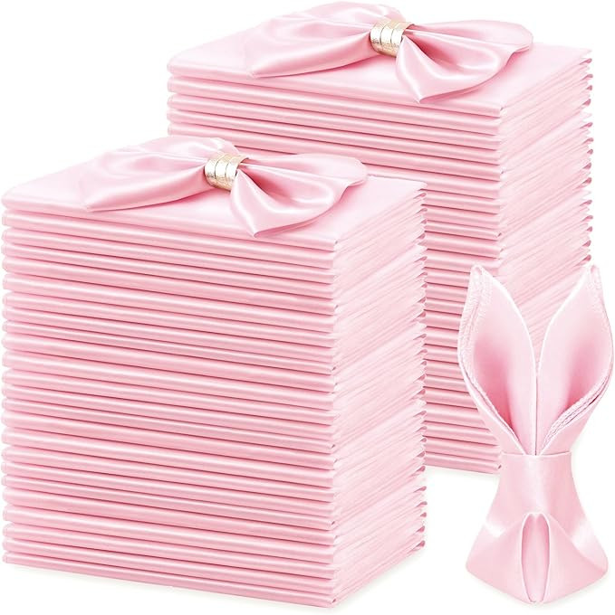 KKJIAF 50 Pack Light Pink Square Satin Napkins 17x17 Inch Soft Smooth Cloth Napkins，Silky Table... | Amazon (US)