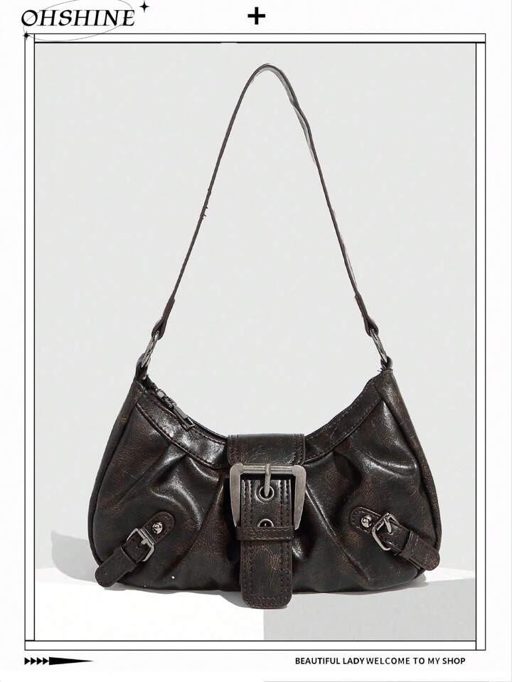 Trends1pc PU Leather Handbag, Versatile Retro Mini Bag, Fashion Crescent Moon Bag, Y2K Baddie Bag... | SHEIN