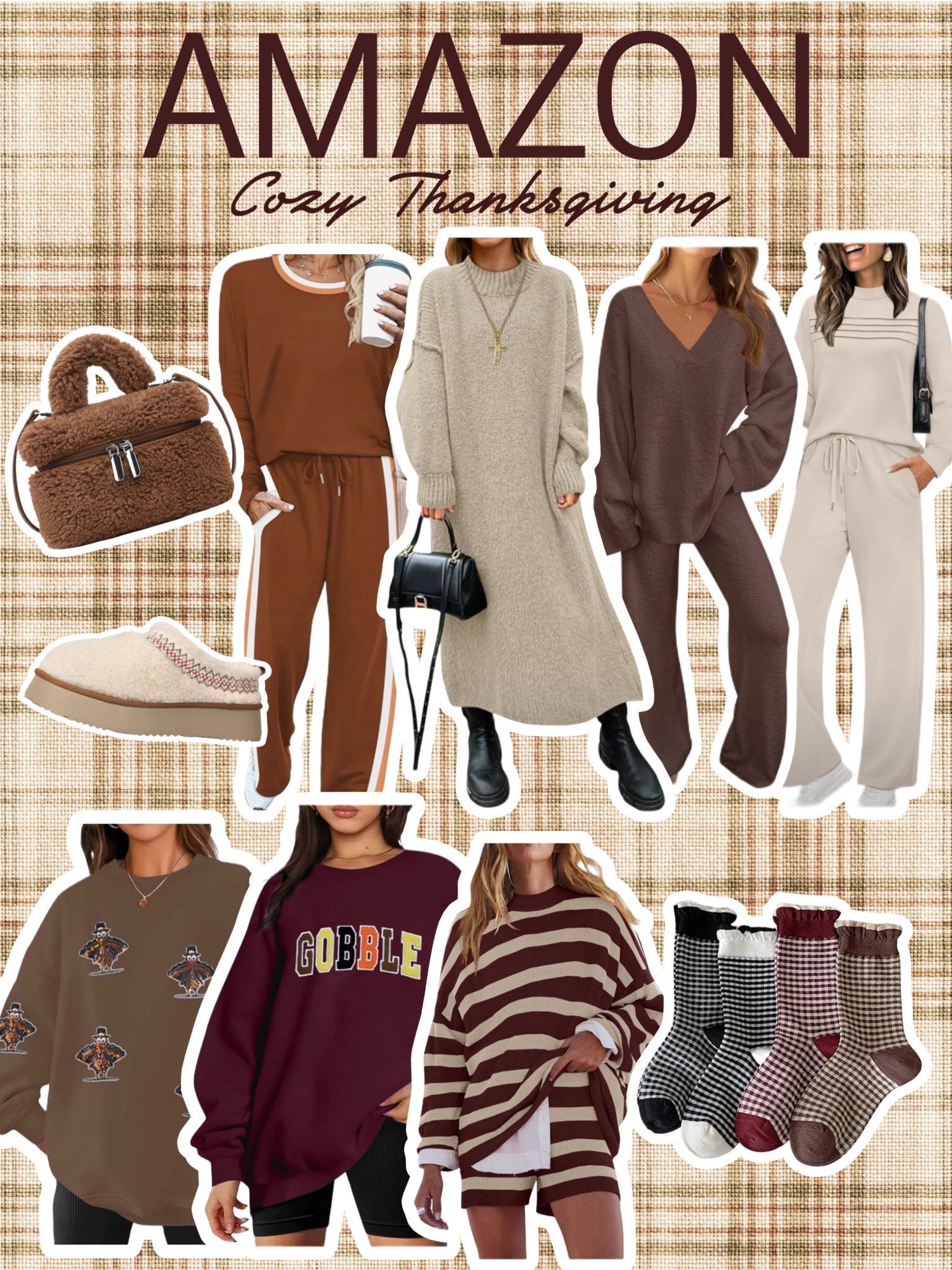 Cozy Thanksgiving outfits - 

Matching sets - cozy matching outfits for Thanksgiving - gobble sweatshirt - espresso brown - oversized - sweater dress - striped matching shorts sweater set - checkered socks - ruffle socks - cute socks - Amazon finds - Sherpa purse - Sherpa Uggs - Sherpa slippers - flare pants - sweats suit - sequin turkeys sweatshirt - looks for less - Amazon finds - affordable holiday outfits - nights in - homebody outfits - elevated casual looks - comfy cozy - Thanksgiving style - fall style - neutrals - mix and match 

#LTKHoliday #LTKFindsUnder50 #LTKSeasonal