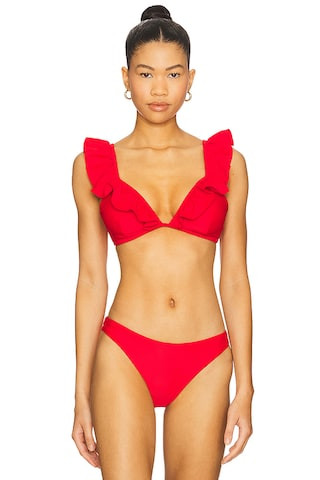 MILLY Ruffle Bikini Top in Red from Revolve.com | Revolve Clothing (Global)