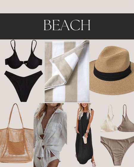 Beach | vacation outfits | maxi dress | Amazon fashion | black bikini | beach bag | oversized beach towel 

#LTKunder100 #LTKtravel #LTKswim