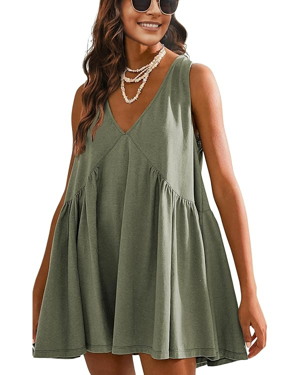 Athlisan Womens Summer Sleeveless Mini Dress Casual Loose V Neck Sundress with Pockets | Amazon (US)