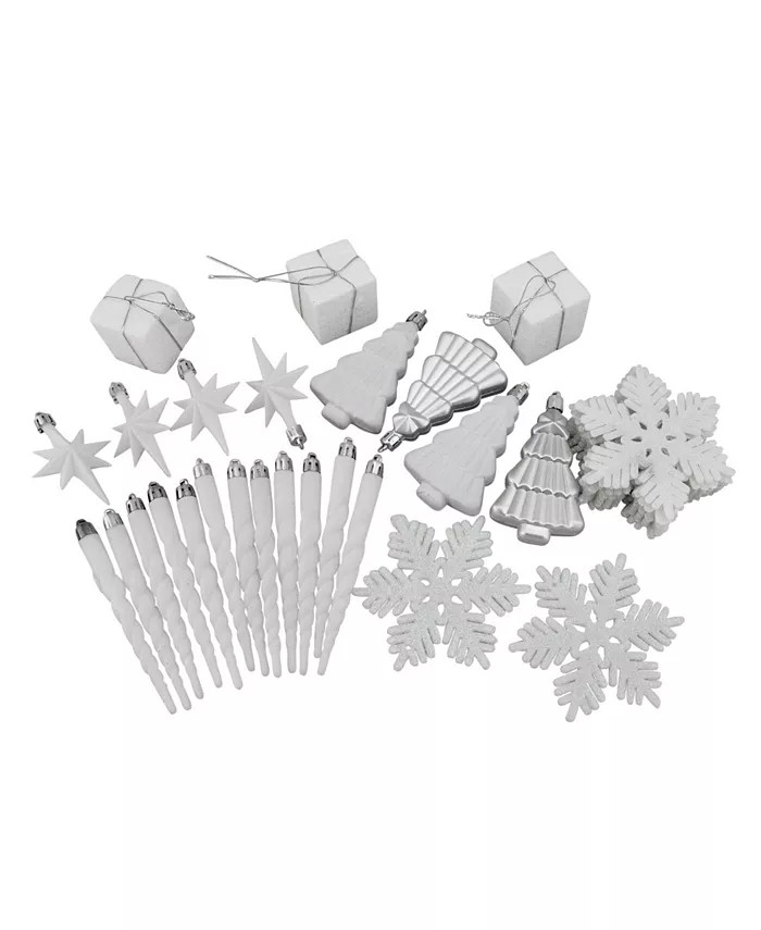 125ct Winter White and Silver Splendor Shatterproof 4-Finish Christmas Ornaments | Macy's