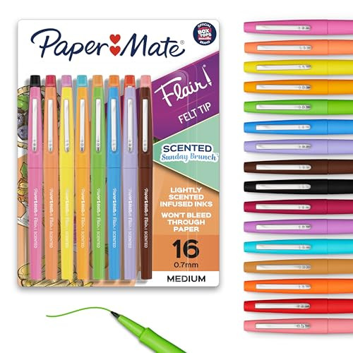 Paper Mate Flair Sunday Brunch Scented Felt Tip Pens, Assorted Colors, Medium Point (0.7mm), 16 Count | Amazon (US)