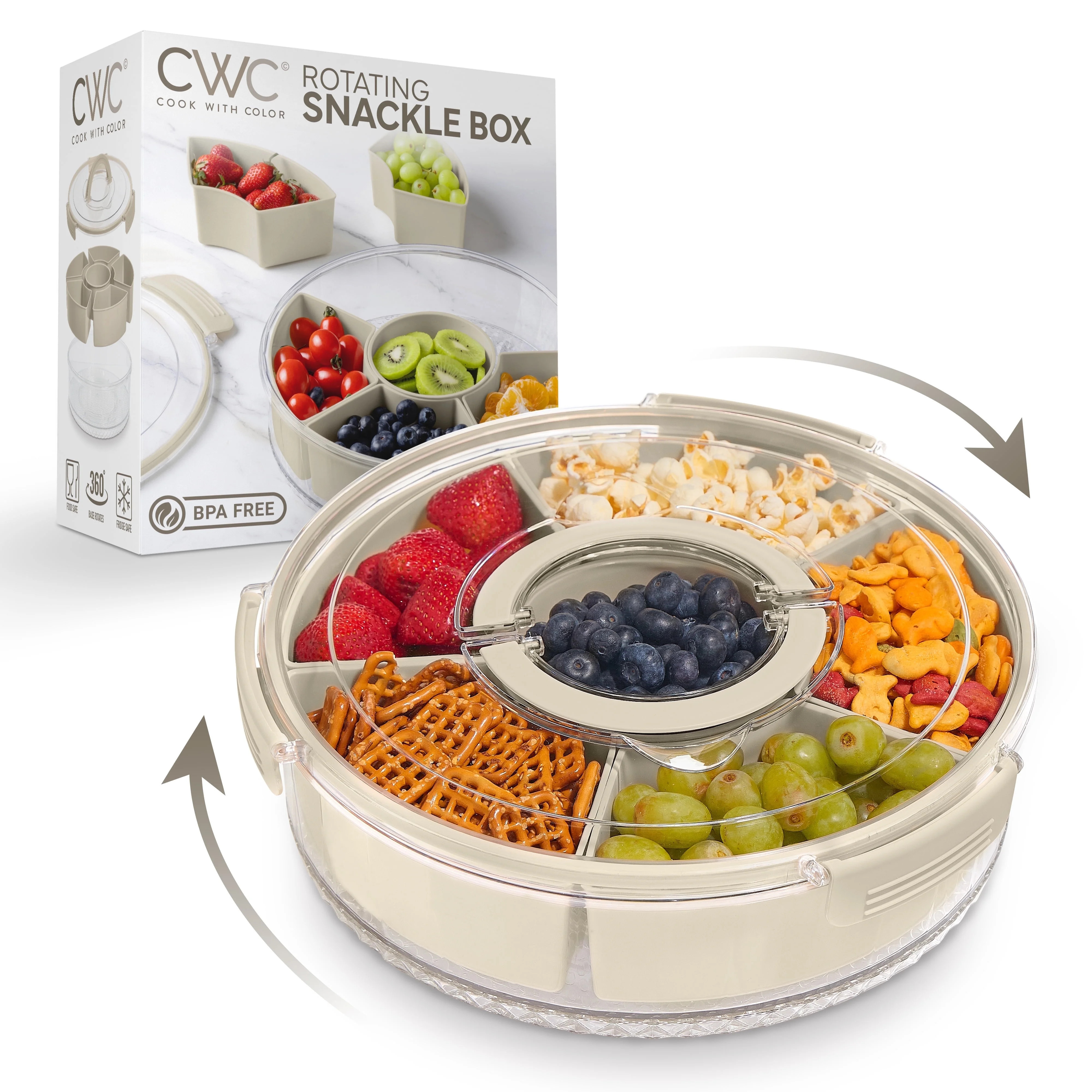 Cook With Color Round Snackle Box \u2013 6-Compartment Serving Tray with Lid and Handle, Brown \u... | Walmart (US)