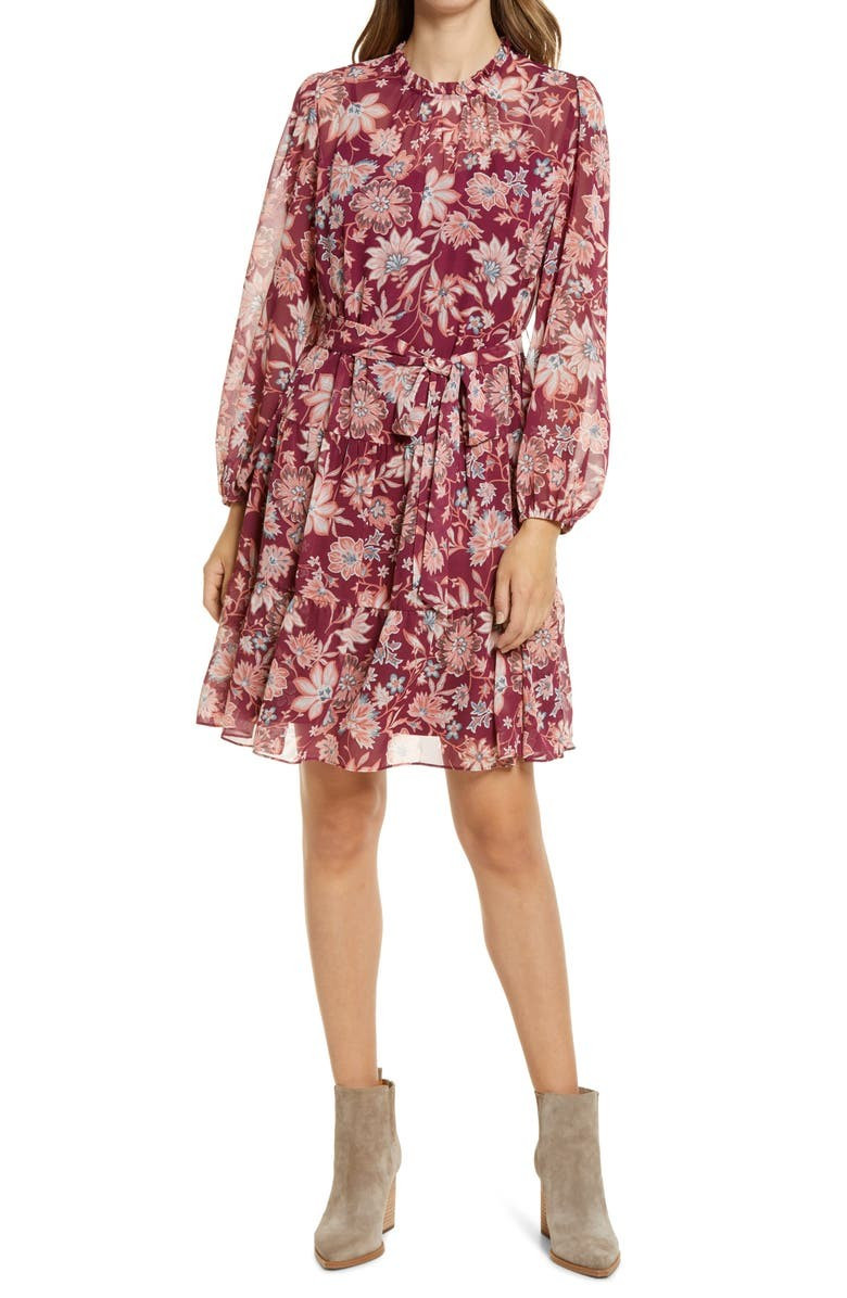 Floral Long Sleeve Chiffon Dress | Nordstrom