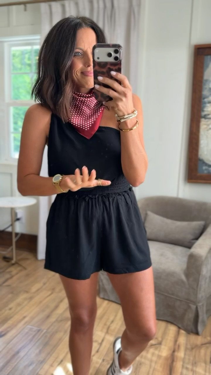 The cutest game day look!! 🏈❤️ This little black romper is so easy and comfy, and adding a team colored bandana makes it instantly game day ready. Just throw on sneakers and you’re ready for kickoff!! 👏🏻

#cupshe #gamedayoutfit #gamedaystyle #footballoutfit #collegegameday #footballseason #falloutfit #affordablefashion #ltkfashion #ltkfinds