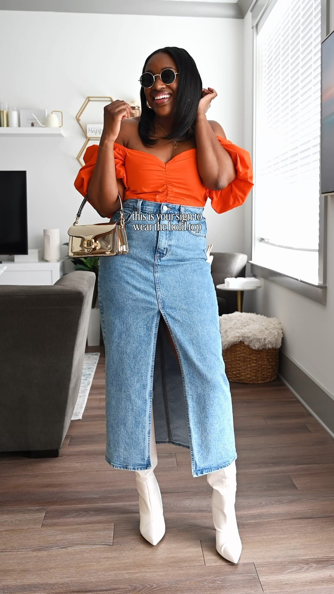 This is your sign to wear the bold top 🧡 A statement top with a denim maxi skirt is such an easy outfit idea. 

#LTKSeasonal #LTKootd