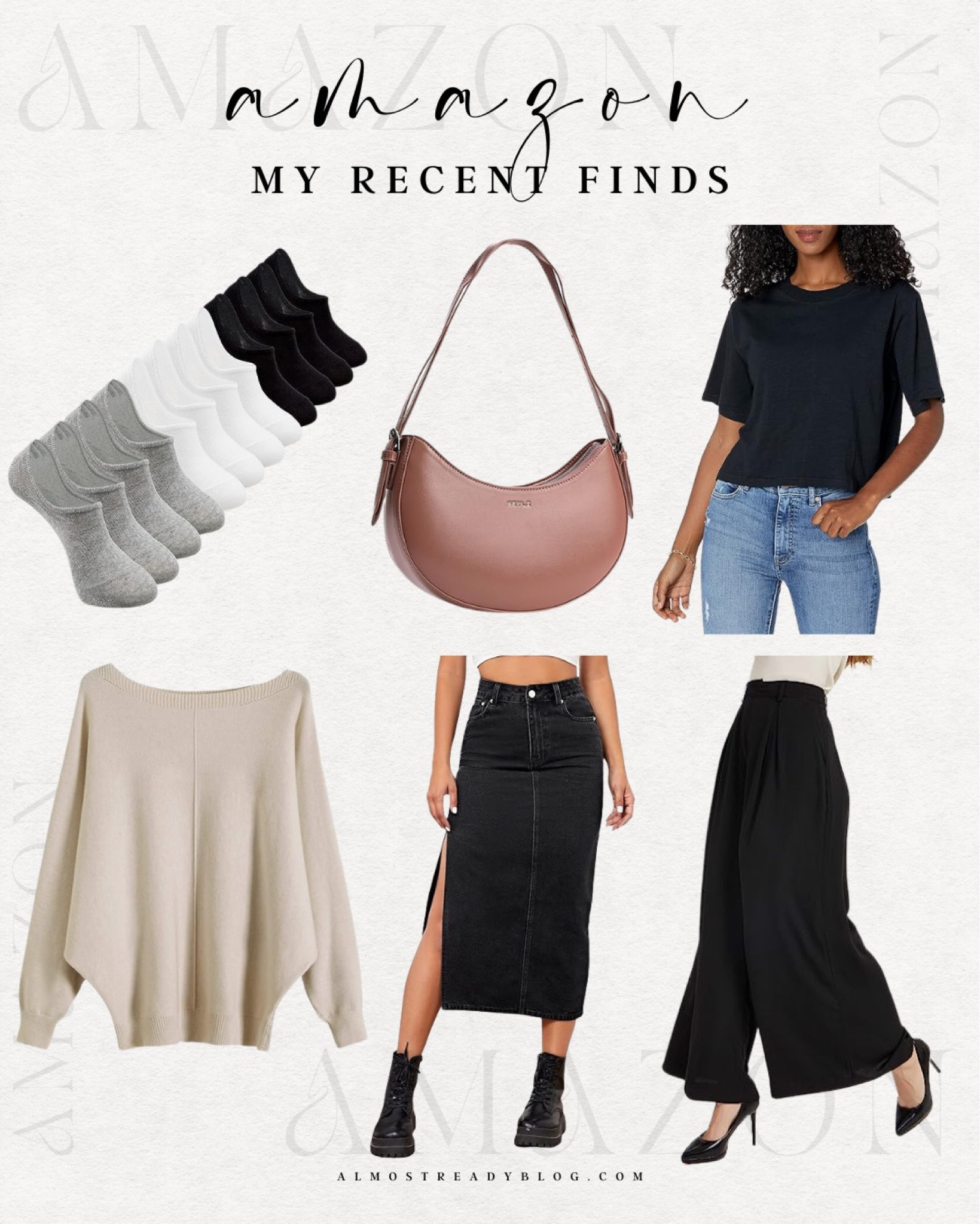 Amazon fashion finds, shoulder bag, off shoulder sweater, denim skirt, wide leg pants, cropped t shirt 

#LTKfindsunder100 #LTKfindsunder50 #LTKsalealert