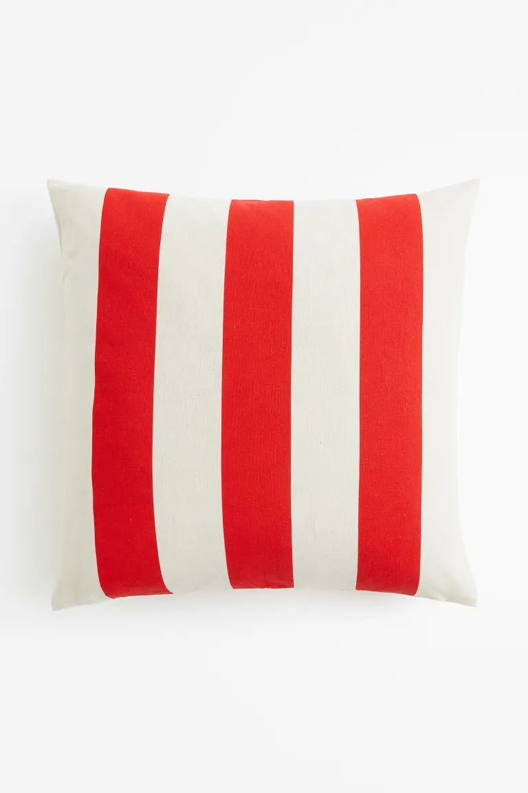 Linen-blend Cushion Cover - White/red striped - Home All | H&M US | H&M (US + CA)