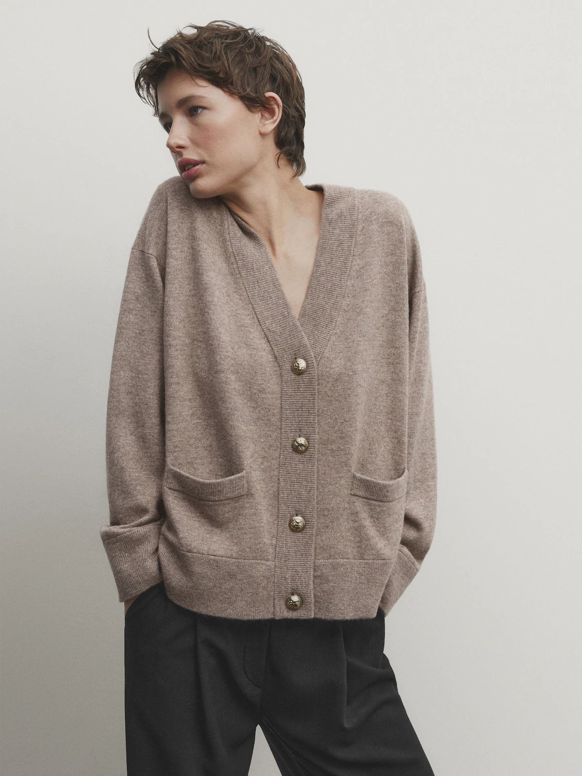 Wool blend knit cardigan with pockets | Massimo Dutti UK