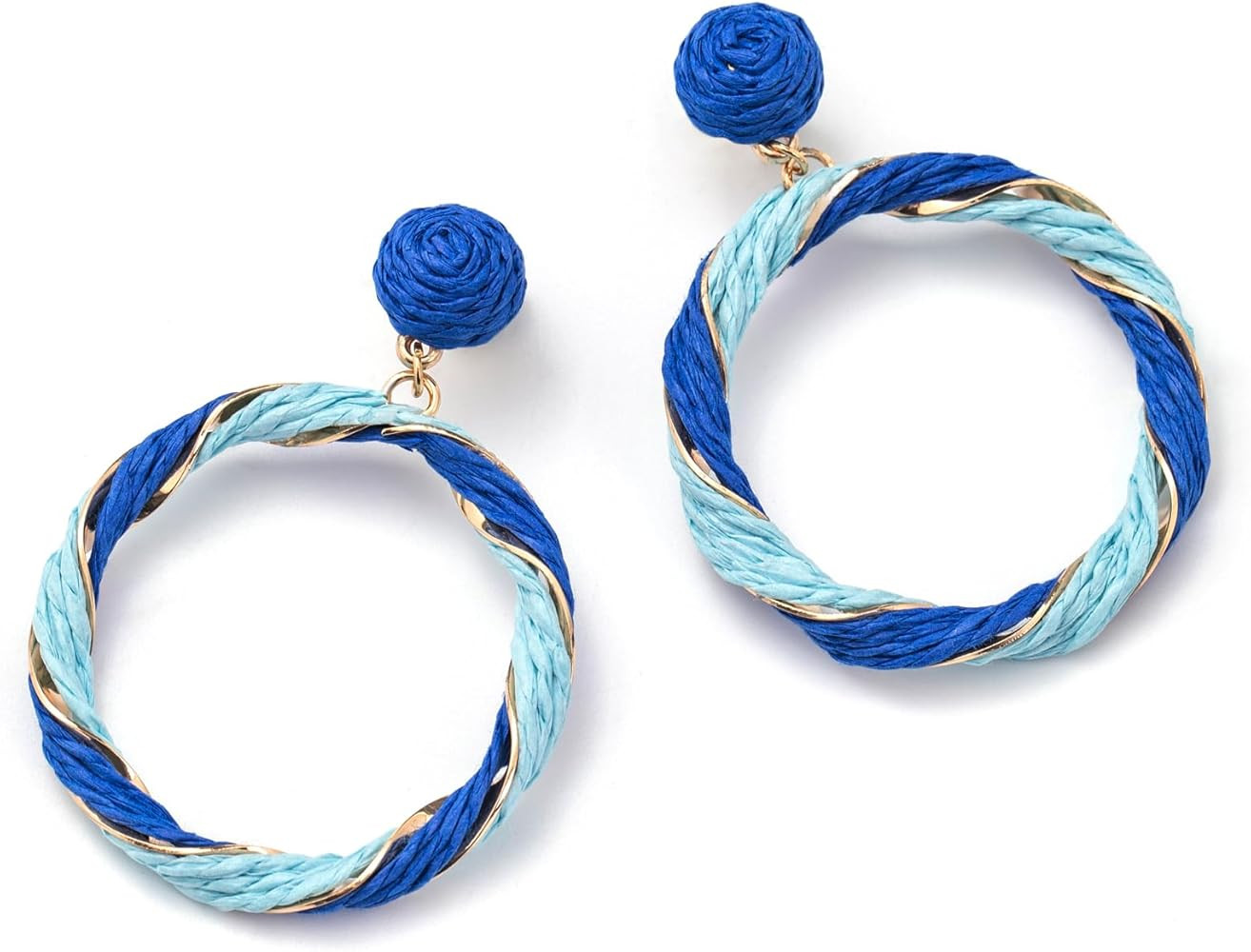 Boho Raffia Hoop Dangle Earrings Twisted - Statement Rattan Round Geometric Earrings For Summer B... | Amazon (US)