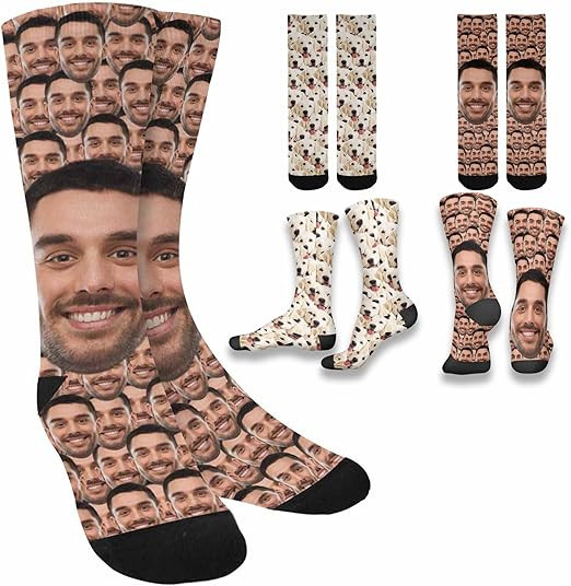 Custom Faces Print Sublimated Crew Socks Galaxy Funny Photo Socks Birthday Gifts | Amazon (US)