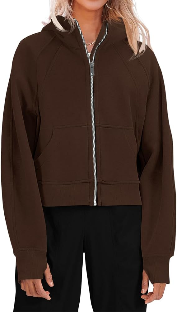 Fisoew Womens Zip Up Sweatshirts Fleece Lined Collar Crop Hoodie Casual Cotton Long Sleeve Tops w... | Amazon (US)